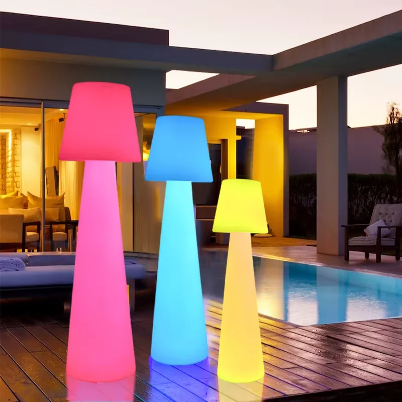 Modern Fancy Tall LED Solar Garden Light Outdoor Wireless 16-Color Changing RGB IP65 Rated Remote Control Dimmable Hotel