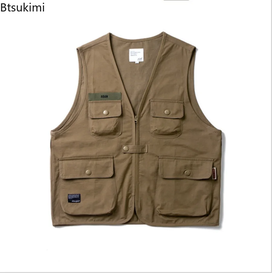 Summer Tooling Vests Men's Multi Pockets Outdoor Casual Sleeveless Vest Jackets Vintage Harajuku Loose Waistcoats Men and Women