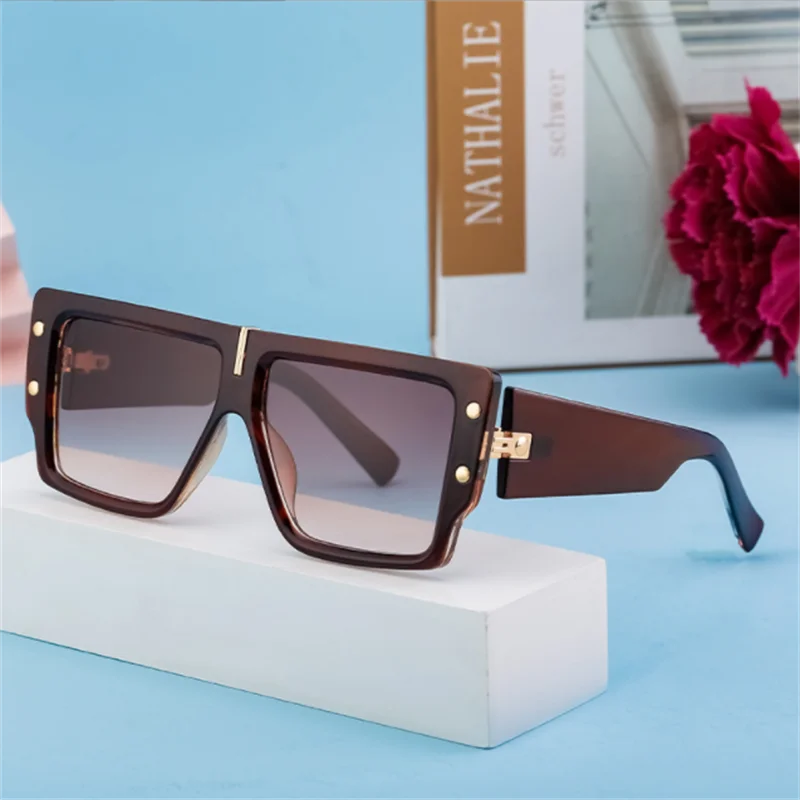 New large frame rectangular sunglasses for Men Fashion Blue Luxury brand Glasses Coffee Sun protection eyes