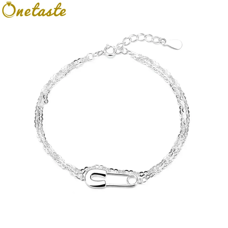 

Браслет из стерлингового серебра 925 пробы с двойными звеньями цепи для женщин, легкие минималистичные модные блестящие изящные браслеты с булавкой, новый подарок на вечеринку