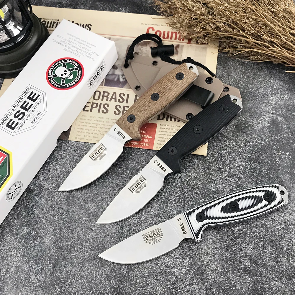 ESEE-3 High Hardness Outdoor Camping Climb Fixed Knife with Sheath EDC D2 Blade G10 Handle Jungle Adventure Escape Pocket Knife