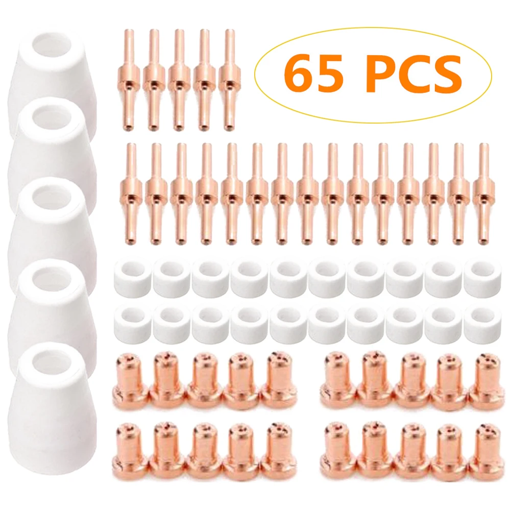 65Pcs Plasma Cutter Tip Electrodes Nozzles Rings Caps Kit Consumable Accessory for PT31 CUT 30 40 50 Plasma Cutter Welding Tools