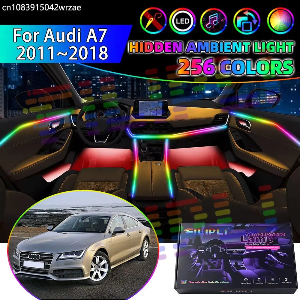 For Audi A7 2011~2018 4GB MK1 RGB Car Interior Ambient Lights Strips Breathing Lighting Kit App Control LED strips Auto Parts