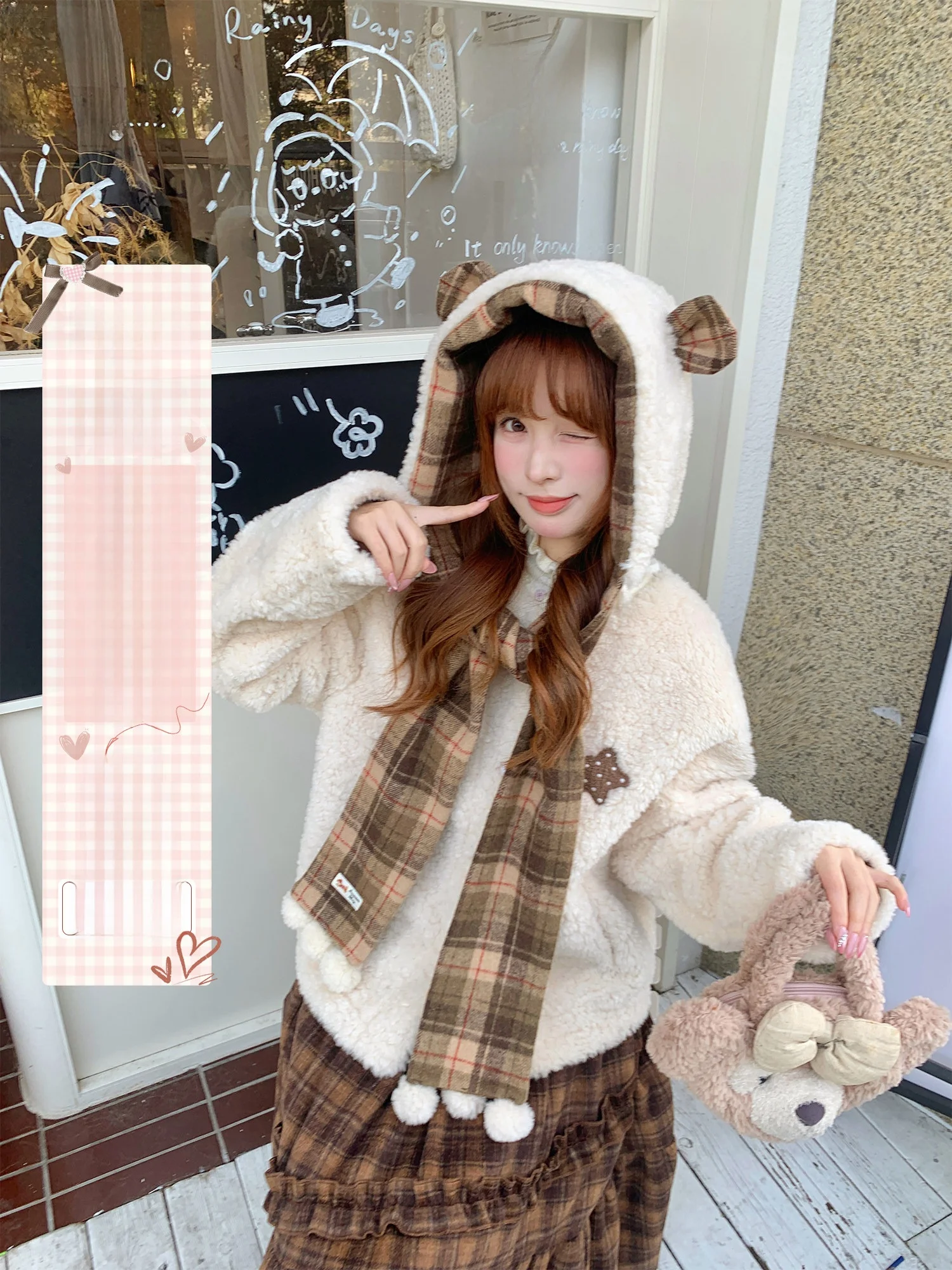 

Зимнее пальто BibiBency Bear Aunt Home из искусственного меха ягненка для женщин, с отстегивающимся капюшоном, свободного кроя, с длинными рукавами, на одной пуговице