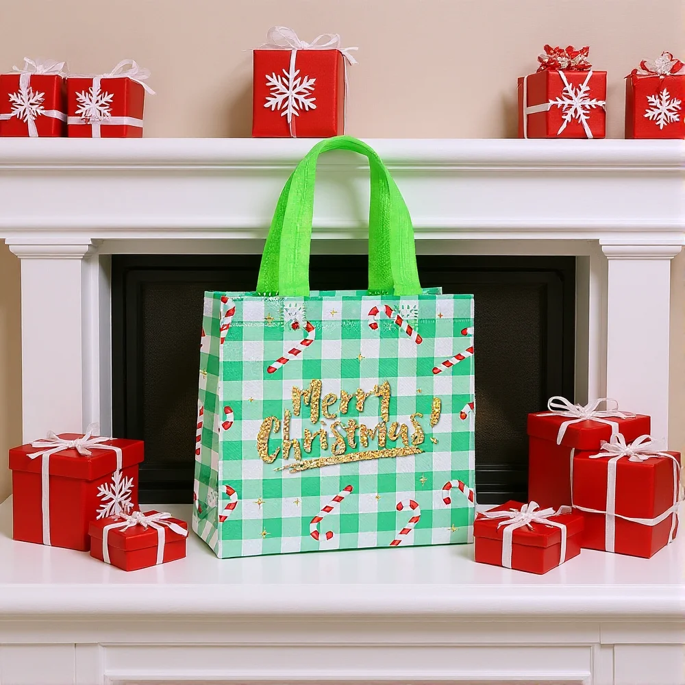 Christmas Non Woven Gift Bag Printed Tote Bag Waterproof Foldable Shopping Bag Gift Packaging Bag for New Year Christmas