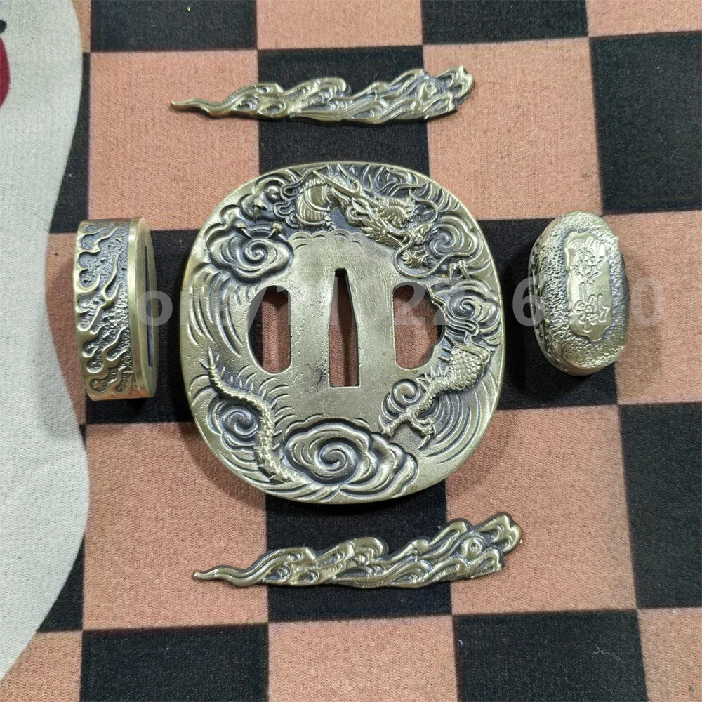 A Set Japanese Sword Parts Copper Tsuba Handguard Guard Brass Fuchi Kashira Menuki For Real Japan Samurai Katana Fittings Nice