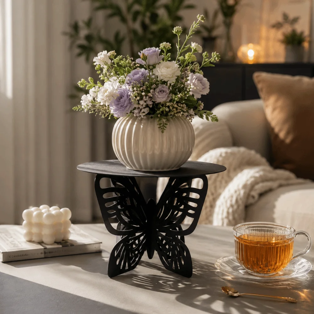 Display Stand Wooden Butterfly Stand Iron Jewelry Holder Flower Pot Stand Hollowed-out Display Tray Indoor Flower Rack Yard