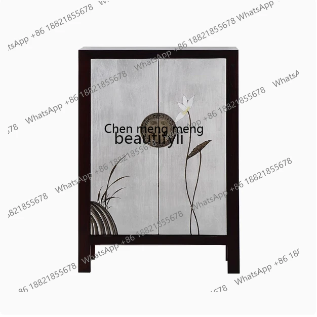 New Chinese Classical Shoe Cabinet Hand Painted Zen Antique Painted Storage Entrance Cabinet Retro Home Cabinet