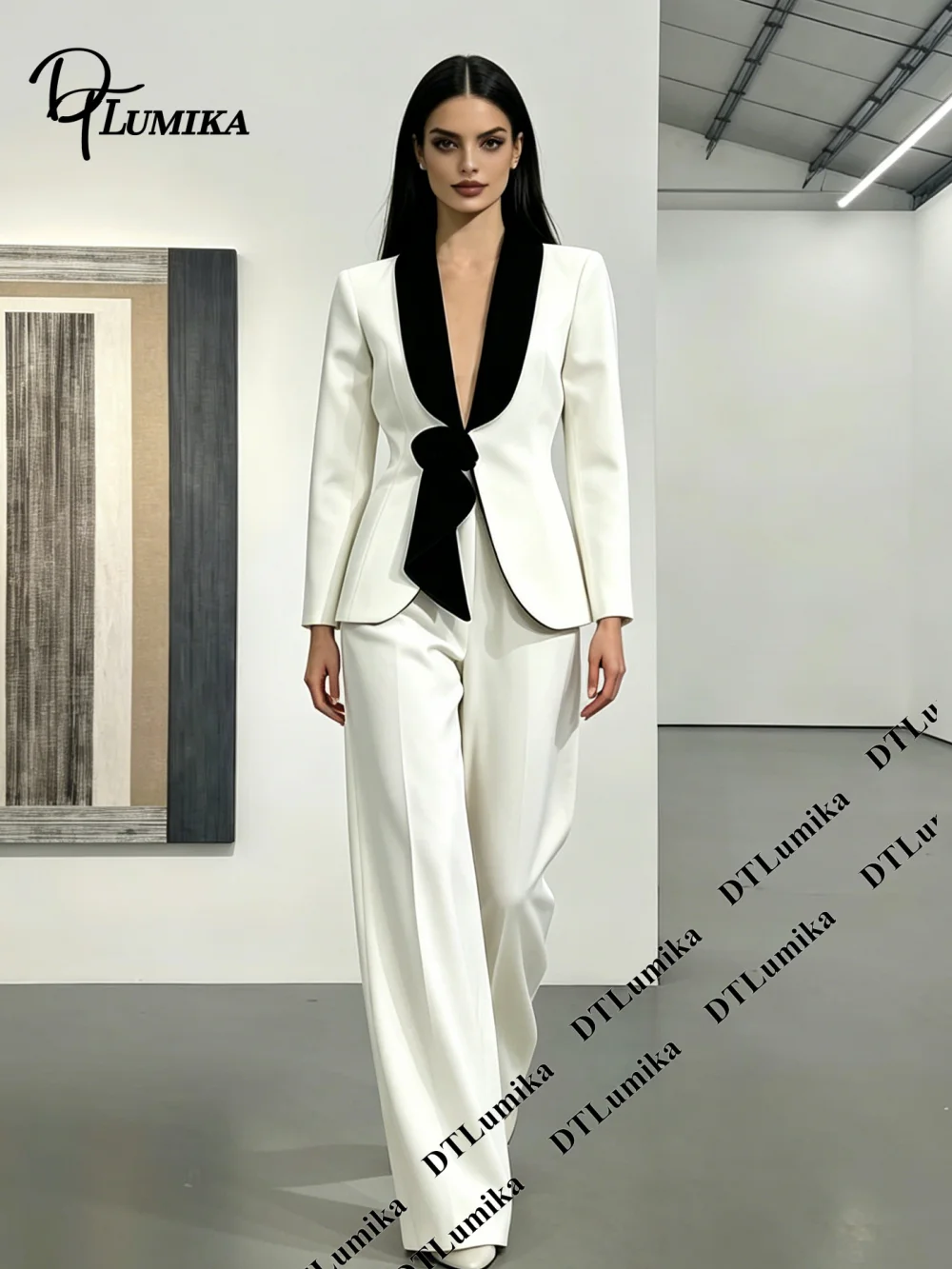 Slim Fitting 2-Piece Jacket Pants Formal Pageant Gala Events Suit Attire DTLumika Women's Two Pieces Suit Set with Floral Accent