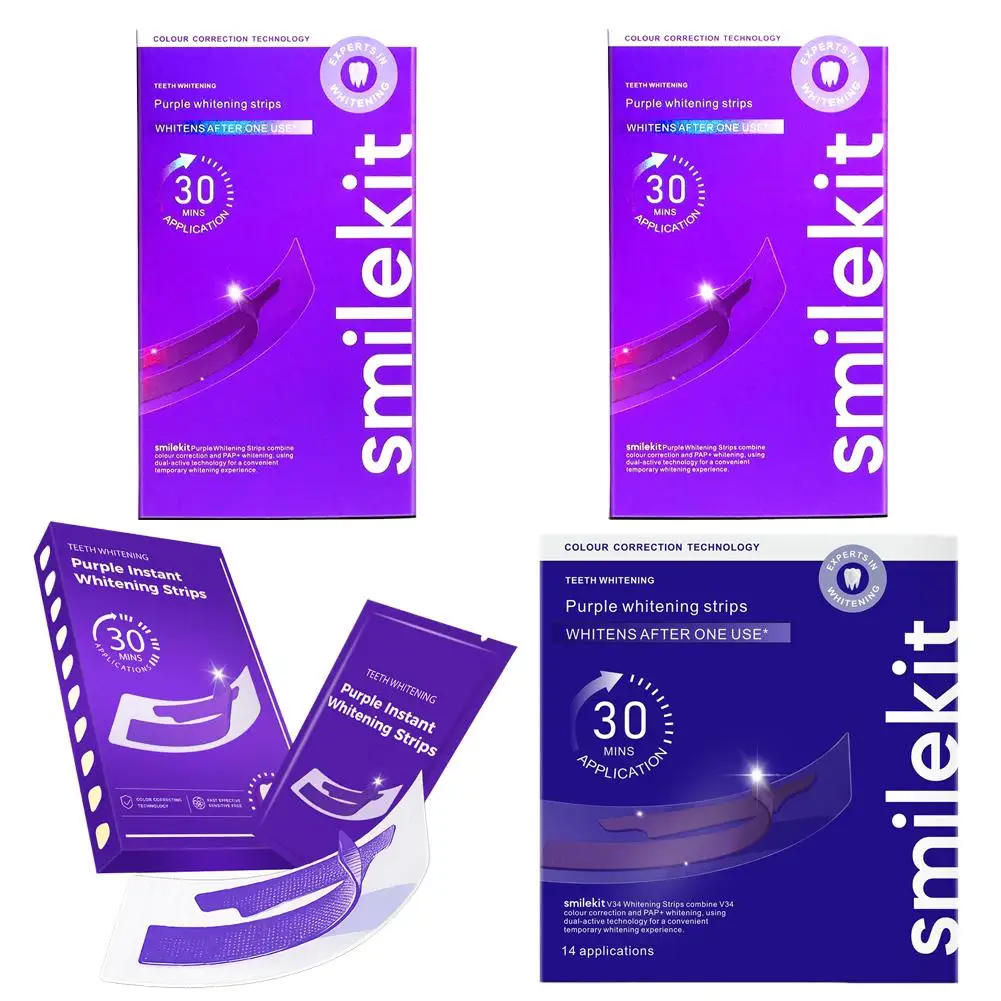 Teeth Whitening Strips V34 Formula Purple Strip Home Use Sensitive Teeth Safe Alfalfa Extract Fast Visible Whitening Results
