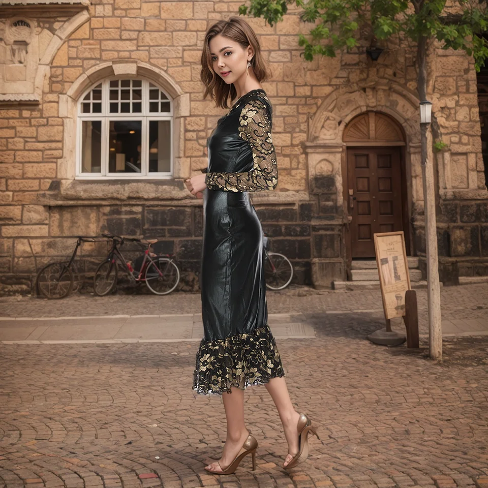 Women's Black Floral Lace Mesh Maxi Dress Sheer Sexy Vintage Long Sleeve Bodycon Dresses