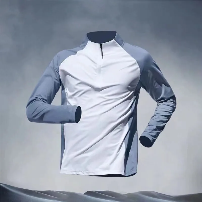 New semi-zipper clothes long-sleeved quick-drying clothes sun protection sports outdoor fitness running t-shirt men's clothing