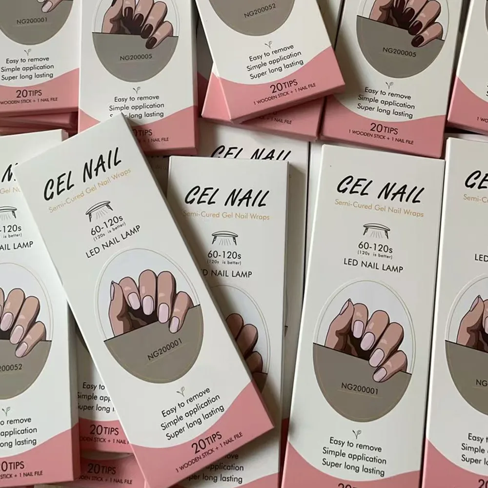 Huizi French Gel Nail Strips Patch Sliders Adhesive Waterproof Long Lasting Full Cover Gel Nail Stcikers UV Lamp Need