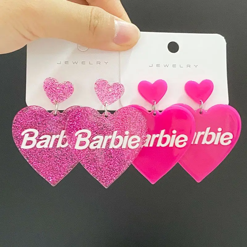 

Kawaii Barbie Earrings Pink Letter Barbie Bling Heart Shape Acrylic Pendant Ear Drop Love Earrings for Women Jewelry Accessories