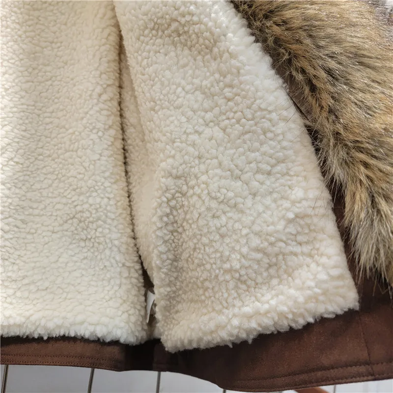 معطف قطني من جلد الغزال البني الأمريكي للنساء لخريف وشتاء معاطف جديدة من الفرو الصناعي بياقة متكاملة أنيقة ودافئة وسميكة