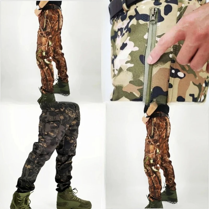 

Multicam Camouflage Fleece Pants for Men Real Tree Thermal Multi-pocket Cargo Pants Idogear Tactical Clothing Hunting Sports