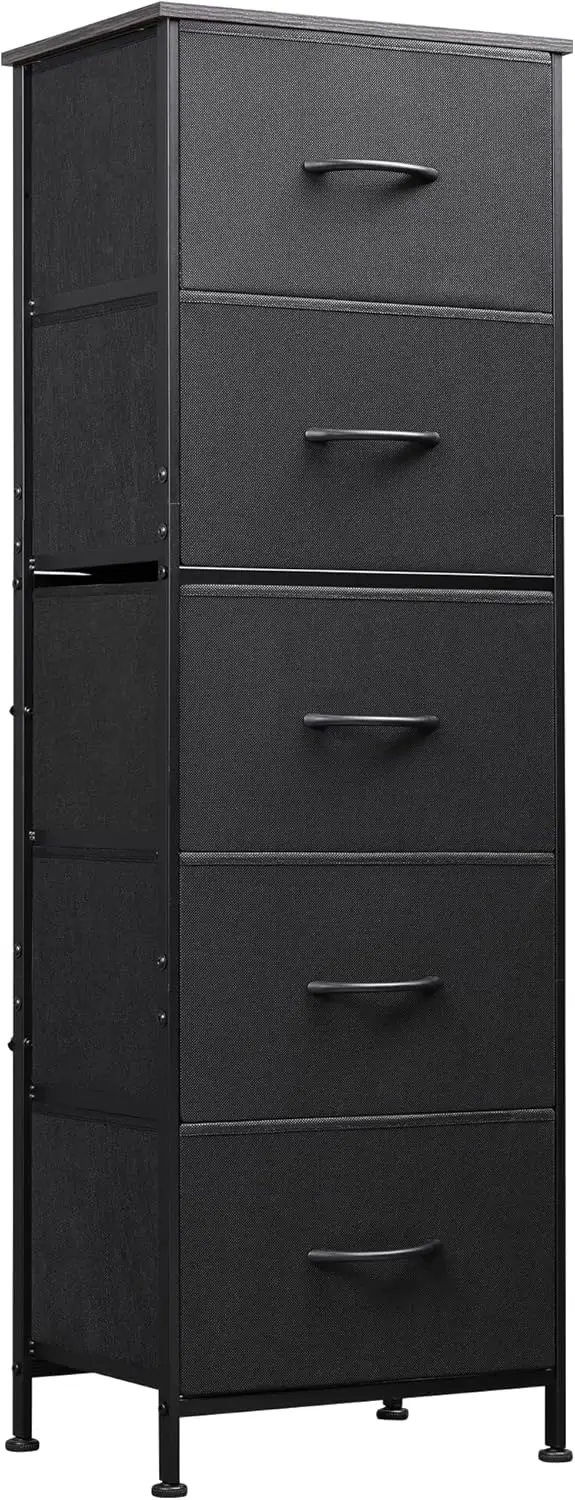 

Fabric Dresser, 5-Drawer Tall Dresser for Bedroom, Storage Organizer with Fabric Bins, Wood Top, Sturdy Steel Frame, Chest