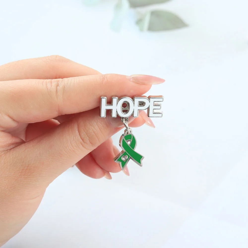 Grünes Aufmerksamkeitsband, Hoffnungs-Emaille-Pin, Brosche zur Unterstützung der psychischen Gesundheit, Leberkrebs, Lyme-Krankheit, Anhänger-Abzeichen, medizinischer Schmuck, Geschenk – Detail 4