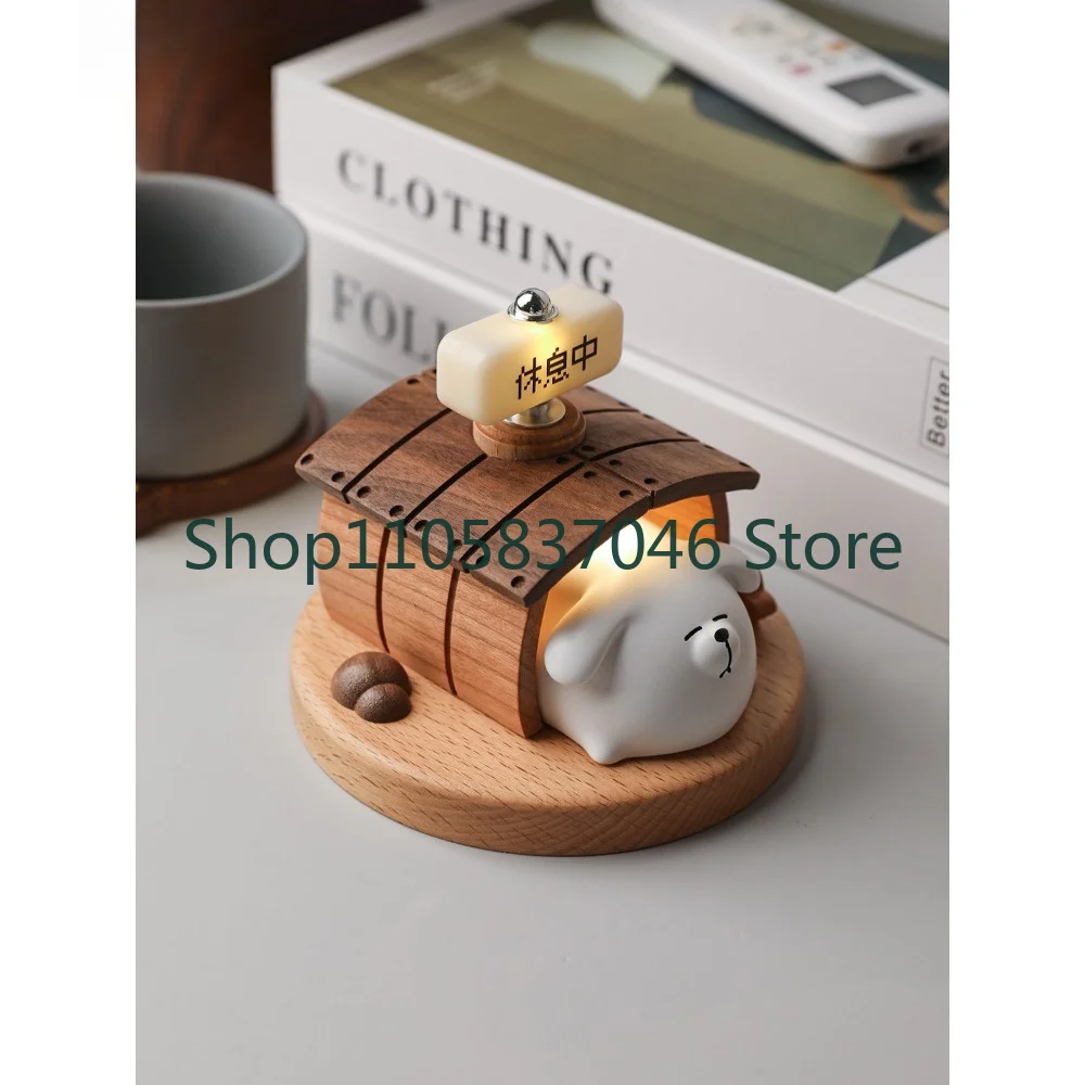 Wooden cartoon puppy night light, creative and cute decoration, children's room charging and sleeping light, bedroom atmosphere