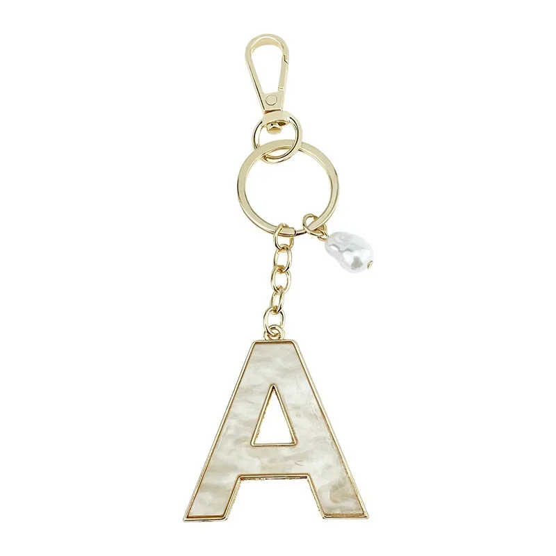 A-Z Initials Keyring Couples Metal Pendant with Pearl