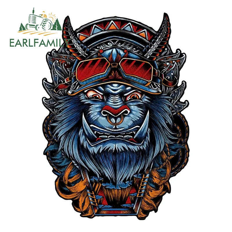 

EARLFAMILY 13cm x 9.3cm Monkey Viking Car Sticker Horned Demon Monster Decals Retro Car Styling Graphics Window Trunk Decoration