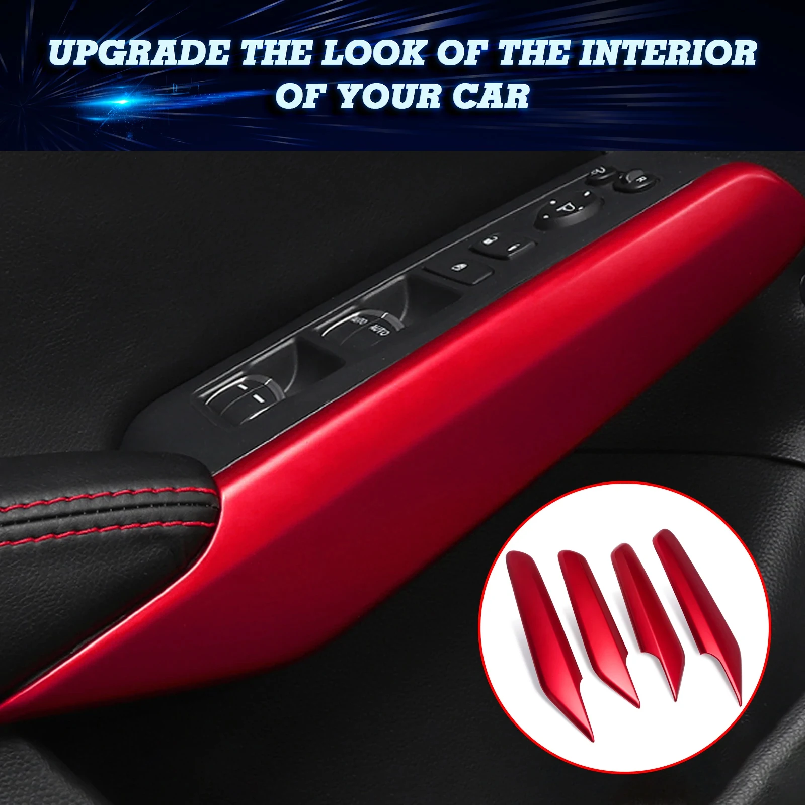 RED Interior Door Window Lift Lock Switch Armrest Panel Stripe Cover Molding Trims For Honda Civic 11th 2022 2023 2024 2025