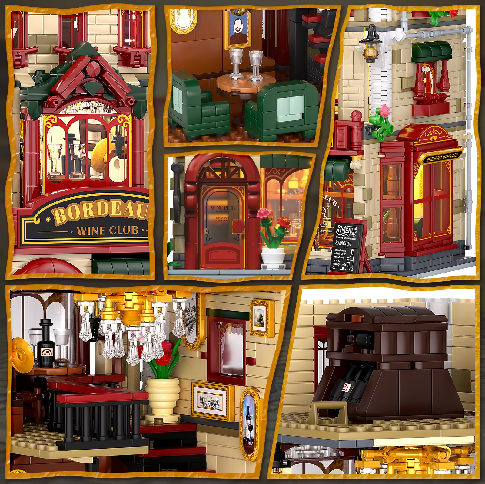 Ensemble de blocs de construction Chateau Winery Bordeaux avec lumières LED – Modèle de collection détaillé vintage, cadeau créatif pour Noël et