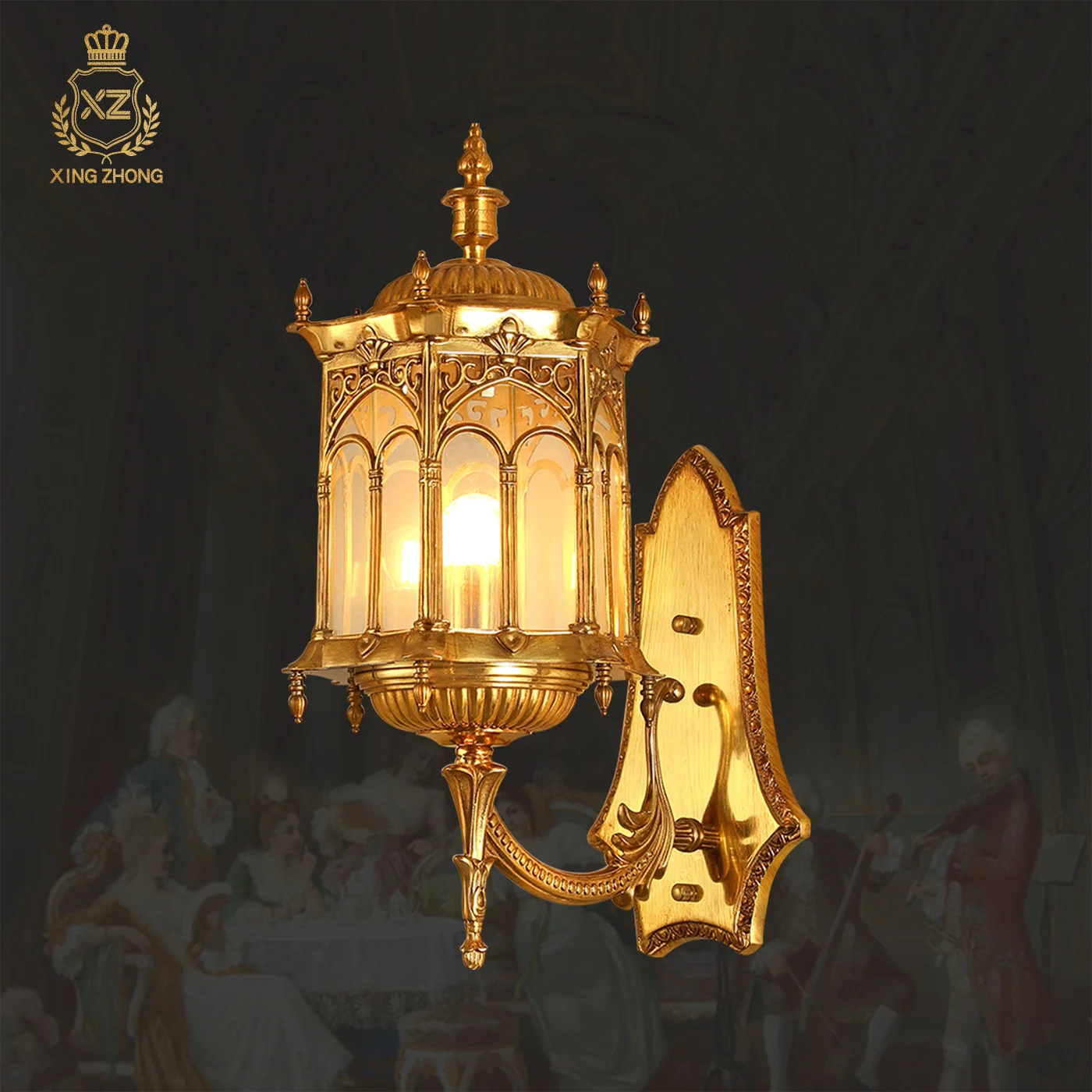 European Baroque Classic Brass Outside Garden Bright Wall Sconces Balcony Internal Outdoor Decorative Wall Light