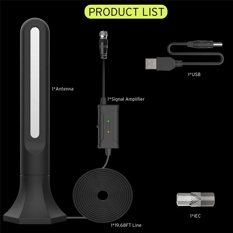 هوائي التلفزيون الكامل 4K1080p رقمي داخلي عالي الدقة مطور كامل 360 °   هوائي رقمي لاستقبال الإشارة للقنوات المحلية