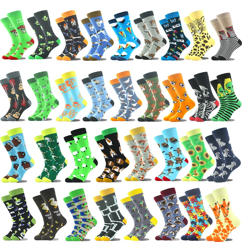 Men Big Size Crew Socks Harajuku Alien Sheep Avocado Fox Sokken Unisex Skateboard Divertidos Happy Design Hip Hop Funny Socks