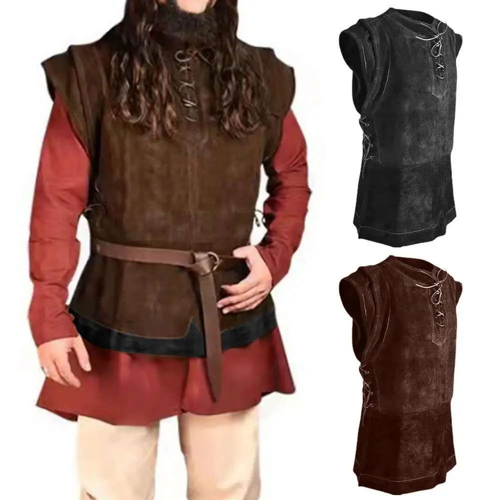 

Vintage Men Medieval Punk Vest Vikings Cosplay Chest Armor Coat Men Hunting Vest Pirate Waistcoat