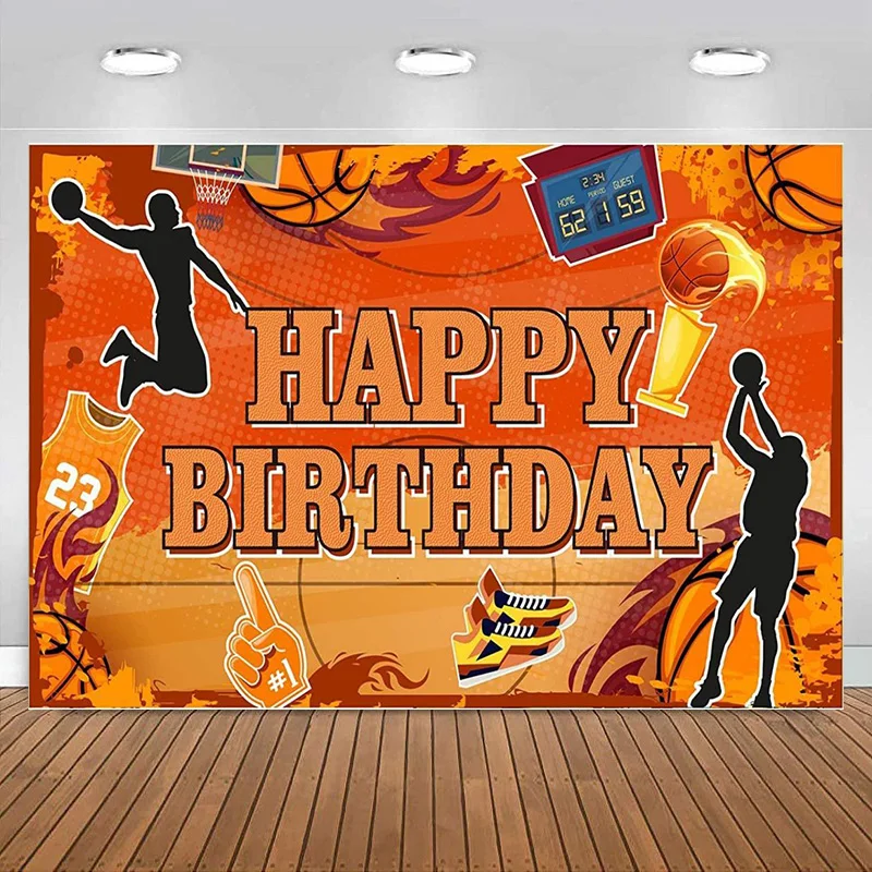 Basketball Dunk Happy Birthday Backdrop Banner Theme Party Decoration Photography Background Stadium Kids Boys Adult Baby shower