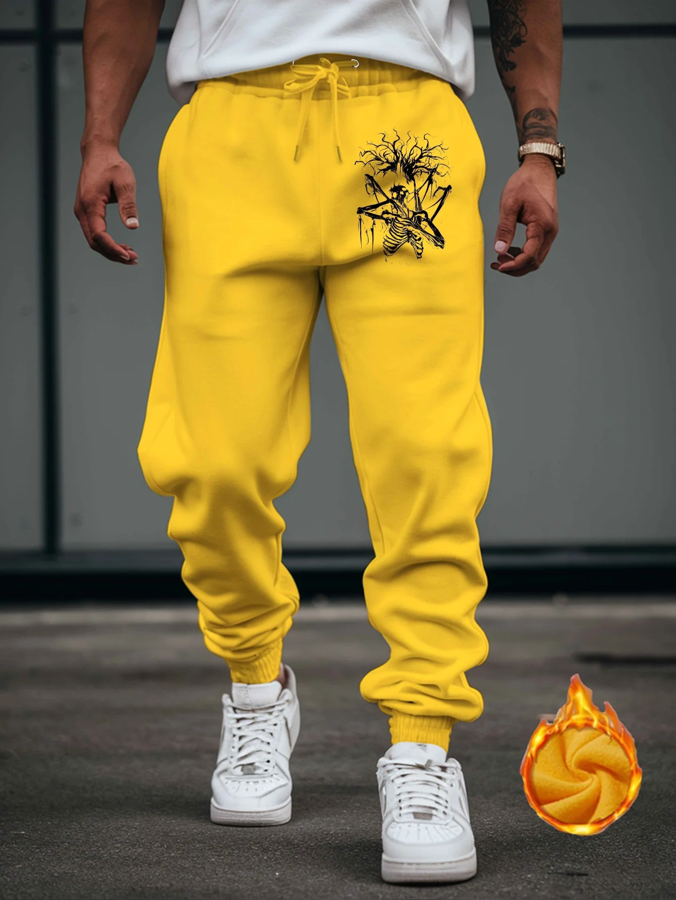 Gothic‑street skull‑musician sketch print graphic relaxed loose cut sweatpants men hip hop sports casual jogger pants