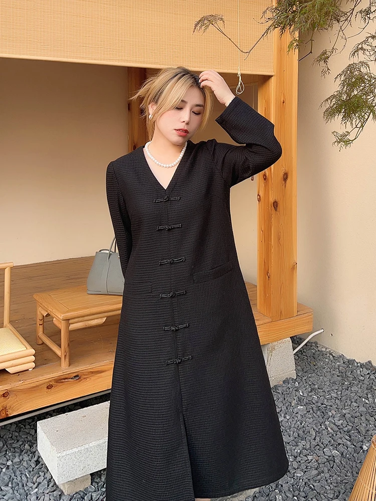 

Vogana оригинальный большой размер в стиле ретро на пуговицах, китайский длинный зимний длинный Dr, Thiened Wfle Pattern Dr V-ne, корейский Sle Co...