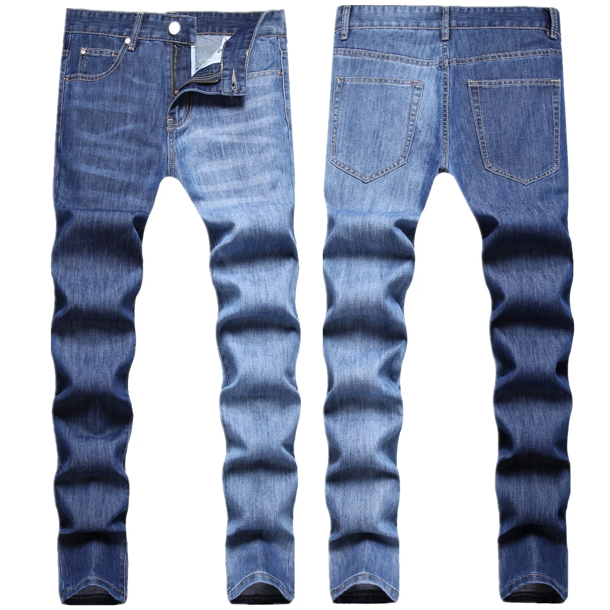 

Shades of Yin and Yang splicing color contrast three-dimensional cat beard small straight leg non-stretch jeans men