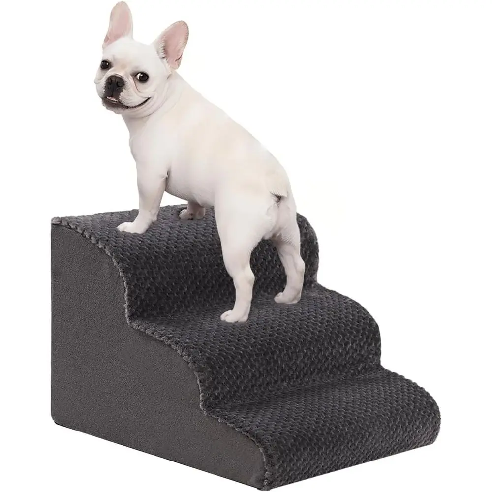 Dog Stairs 15 H, 3-Step Pet Steps with Anti-Slip Washable Cover and Durable High Density Foam, Grey