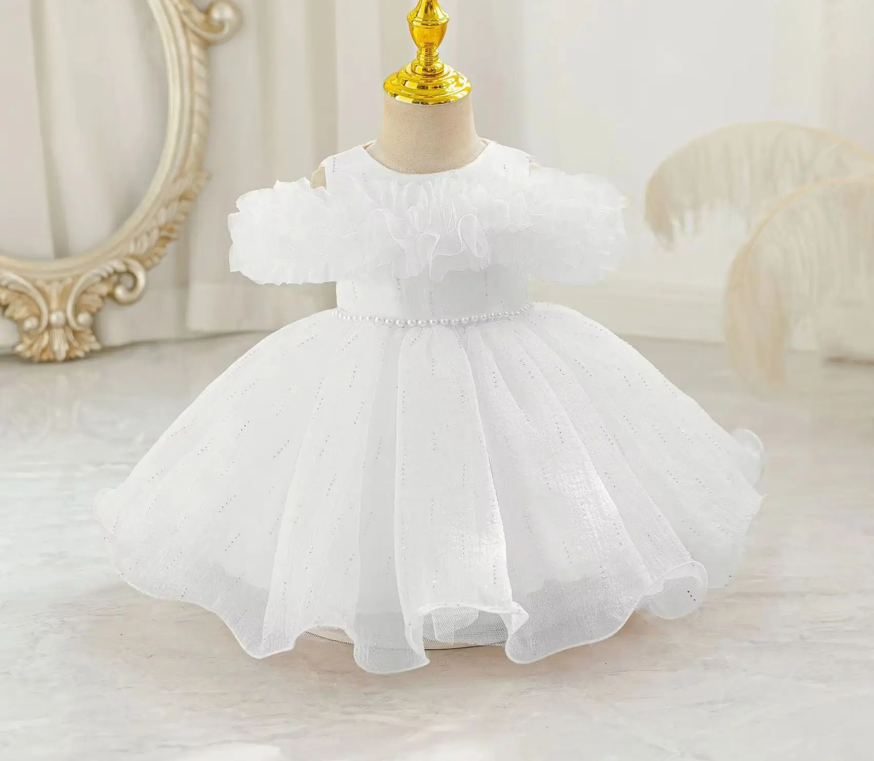 Baby Girl Party Dress Ruffles Girls' Princess Dresses Beading Shiny Girly Clothes Ball Gown