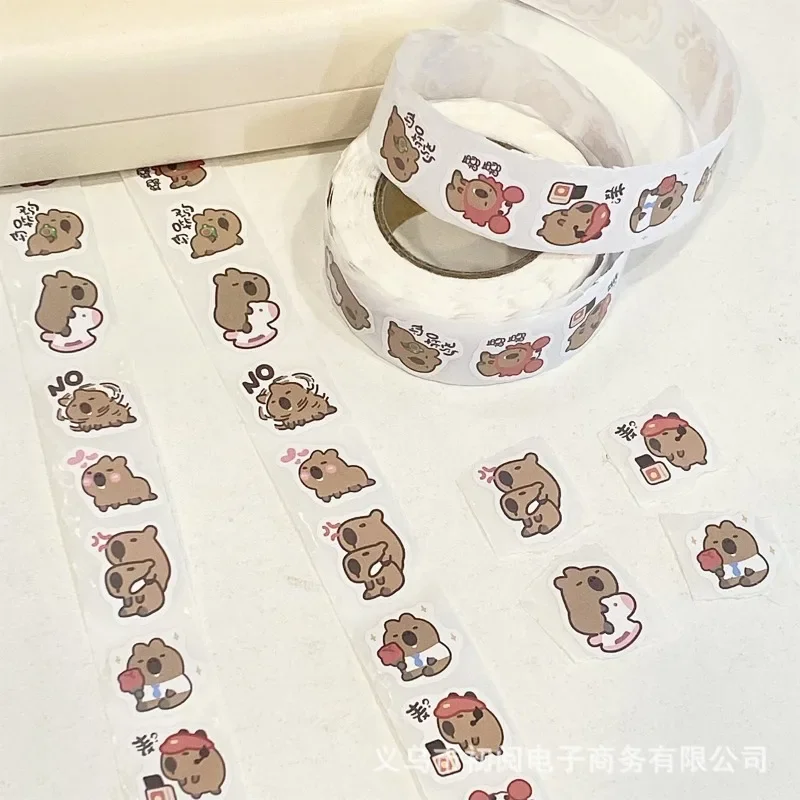 500pcs/roll Trend Cute Cartoon Capybara Sticker Kawaii Scrapbook Water Cup Guitar Phone Case DIY Sticker Kid Thank You Sticker