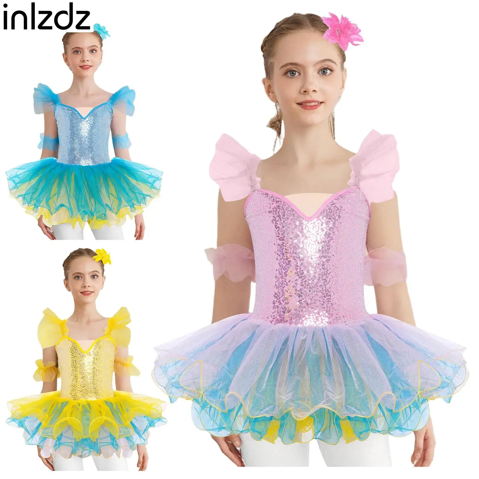 

3 Colors Kids Girls Professional Ballet Dresses Ballerina Dancing Outfits for Children Gymnastics Performance Tutu Dancewear