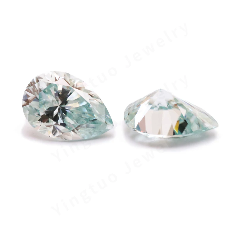 Moissanite warna biru es pir Moissanite 7*10mm 2ct sangat baik memotong VVS kelas uji permata longgar positif untuk membuat perhiasan