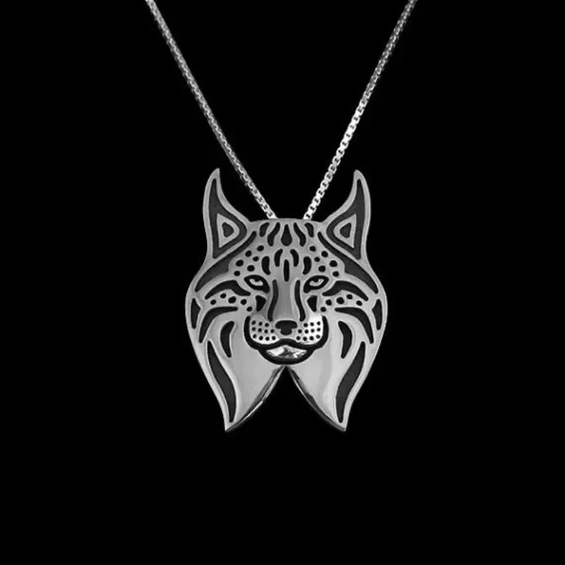 Lovely Enamel Lynx Pendant Necklace