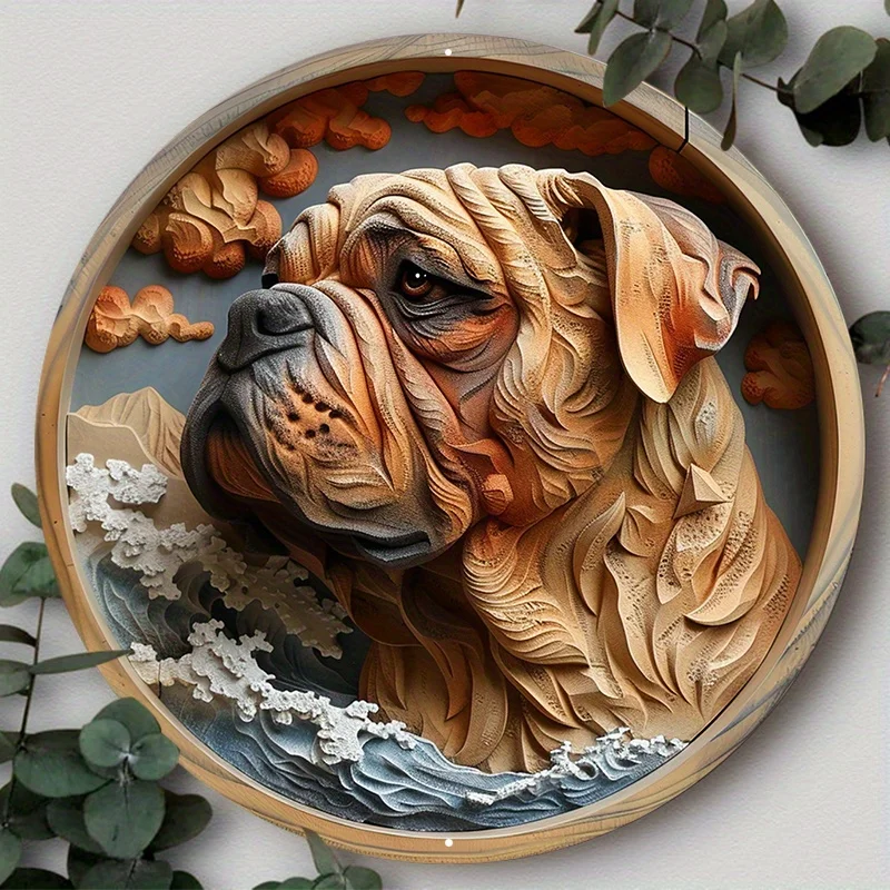 

Cute Dog Gift Mask Theme Aluminum Round Metal Sign Art Plates for Yard Cafe Bar Club Home Office Wall Decoration