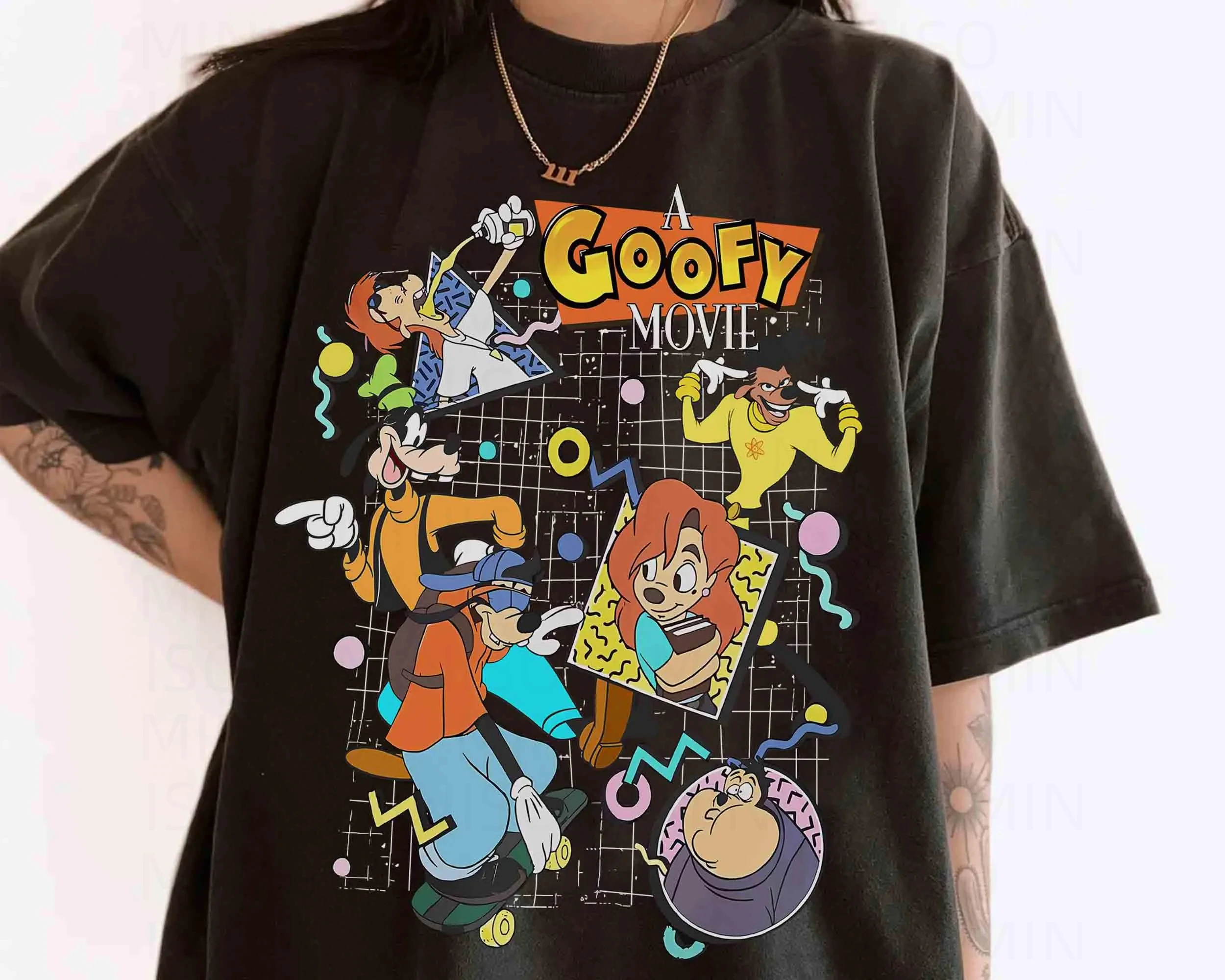 90s مجموعة شخصيات الفيلم جوفي تي شيرت ديزني باورلاين ماكس جوف روكسان تي شيرت ديزني لاند عطلة الأسرة 2025 رحلة هدية