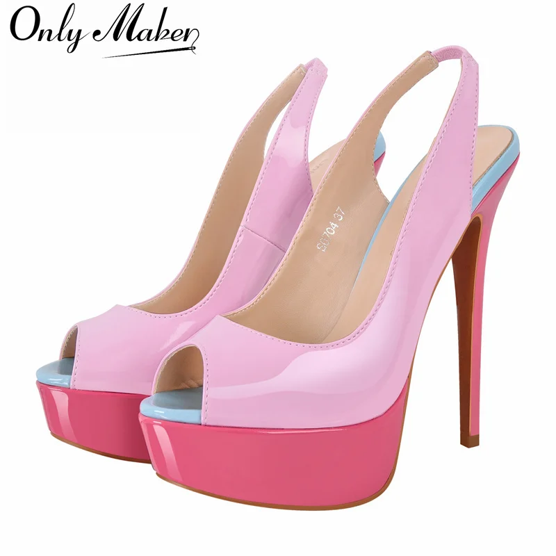

Onlymaker Women Mixed Colors Peep Toe Platform Thin High Heel Sandals Sexy Slingback Buckle Strap Party Dress Striped Sandals