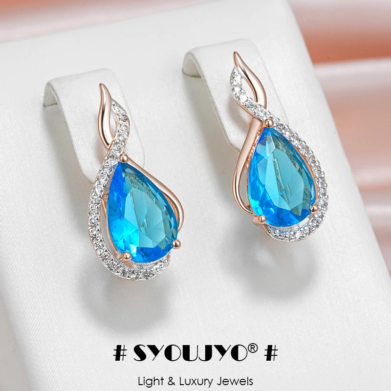 SYOUJYO Flash Blue Drop Natürliche Zirkon Micro Wachs Einstellung Ohrringe Für Frauen 585 Rose Gold Farbe Luxus Täglichen Edlen Schmuck