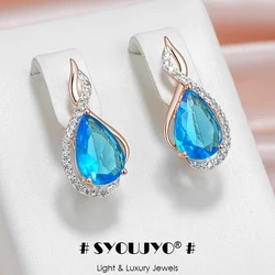 SYOUJYO Flash Blue Drop Natural Zircon Micro Wax Setting Earrings For Women 585 Rose Gold Color Luxury Daily Fine Jewelry