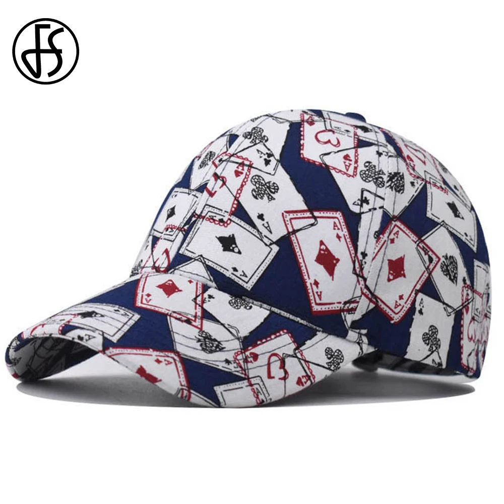 FS Retro Classic Poker Design Baseball Cap For Men Snapback Hip Hop Face Caps 2023 Blue White Cotton Women Hats Gorras Hombre