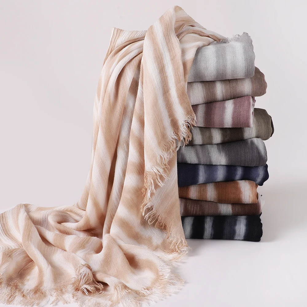 

New Cotton Hijab Muslim Stripes Scarf Gradation Headscarf Women Shawl Turban Wrap Bandanas Headband Bufanda Foulard