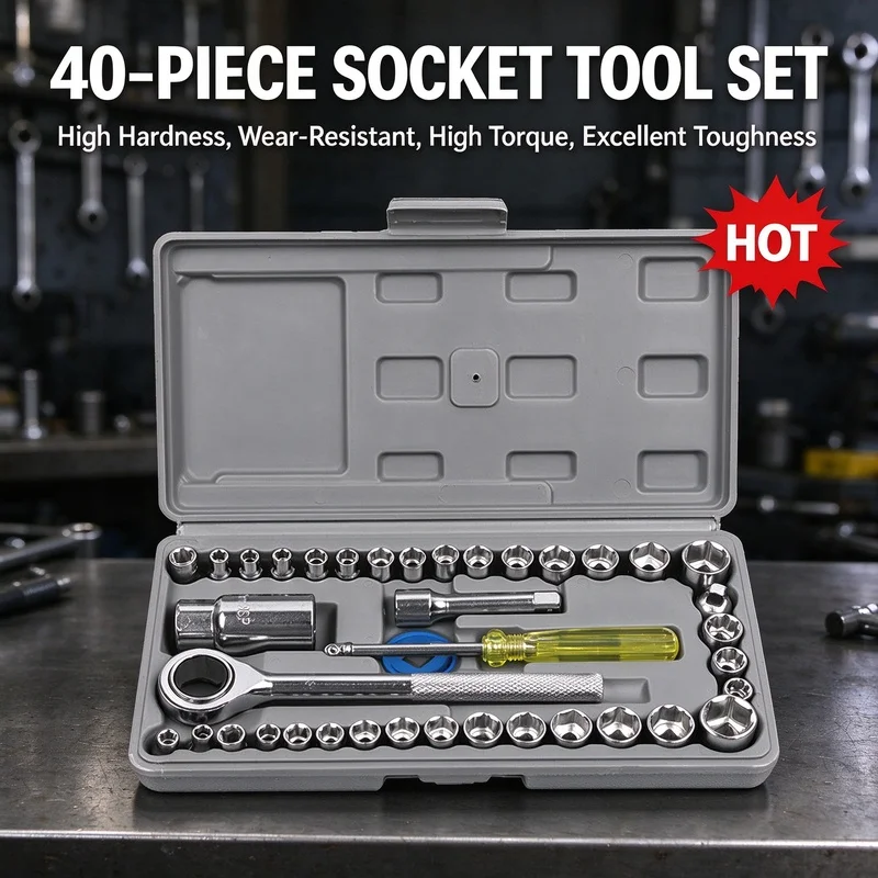 40Pcs Socket Wrench Set Ratchet Spanner Kit Portable Hand Tools for Auto Repair Garage Household DIY