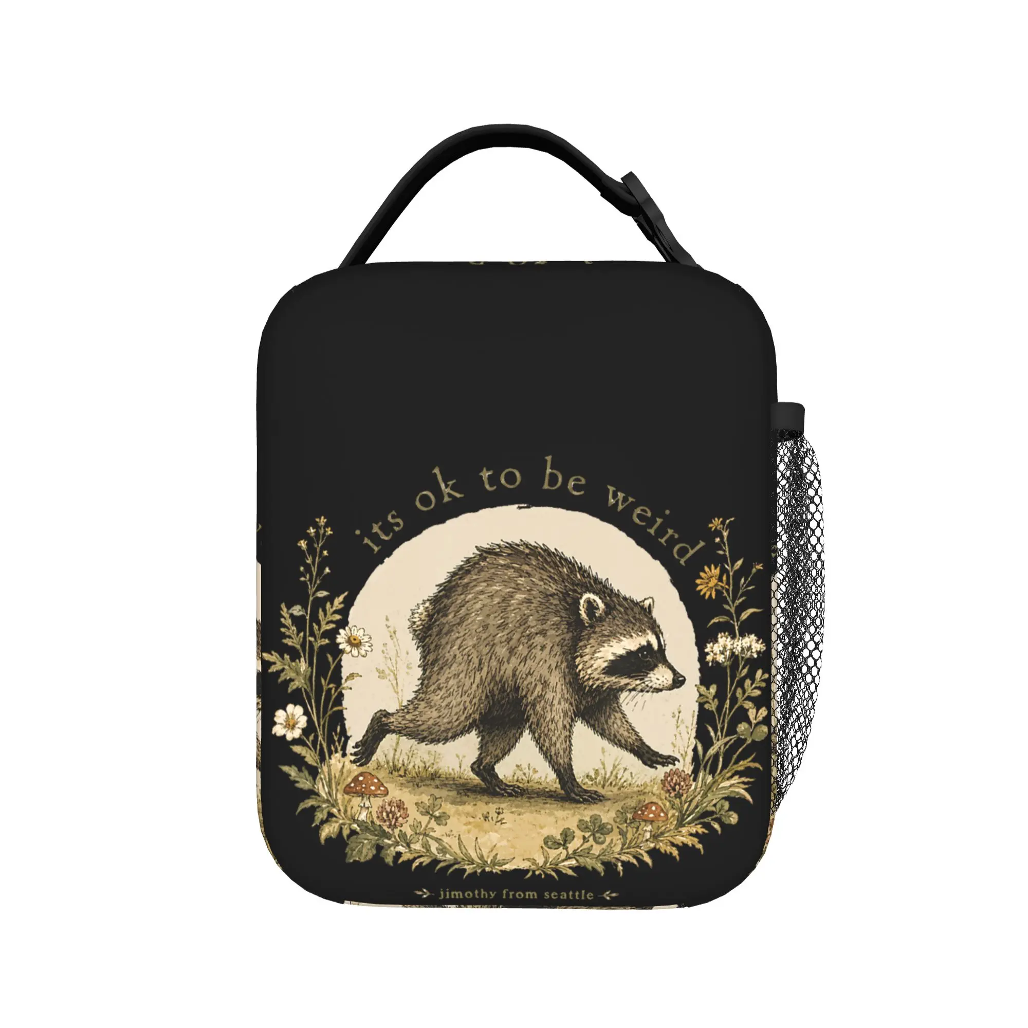 Funny Trash Panda Stay Weird Cute Jimothy Raccoon Viral Meme Insulated Lunch Bag Cooler Bag Lunch Container  Lunch Box Tote